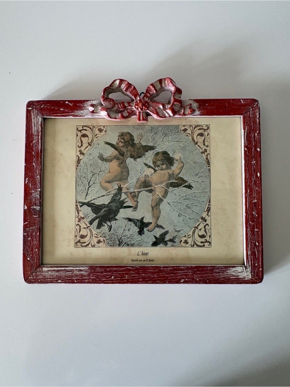 Framed Print L'hiver" (Winter) by H. Rettig
Cherubs Birds Bow Frame Shabby Chic